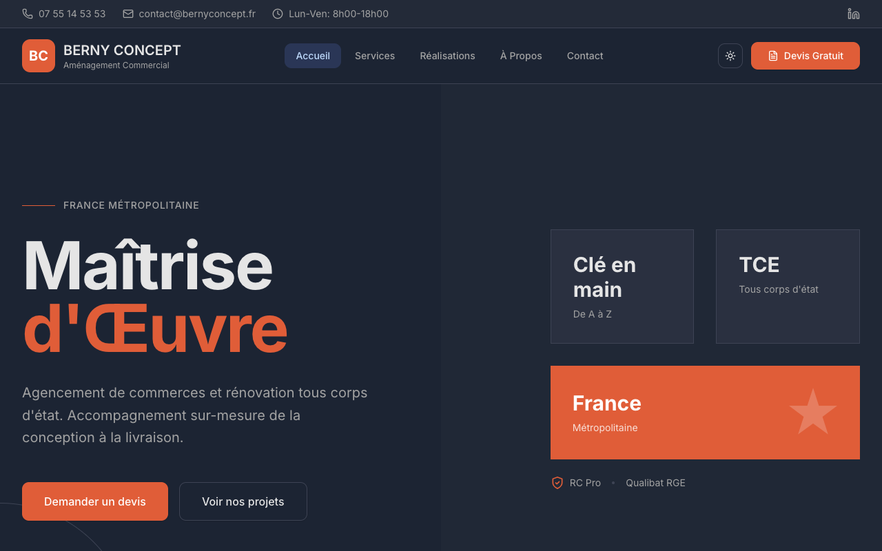 BernyConcept - Site vitrine pour maitre d'oeuvre en Nouvelle-Aquitaine